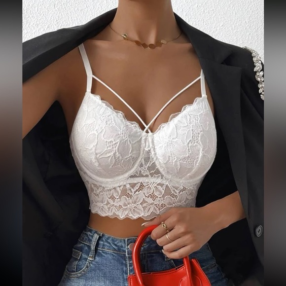 Sexy white lace bustier cami bralette crop top - Picture 3 of 16